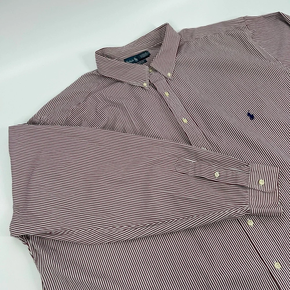 Ralph Lauren Classic Fit Shirt Mens 4XLT Tall Burgundy White Stripes Button Down